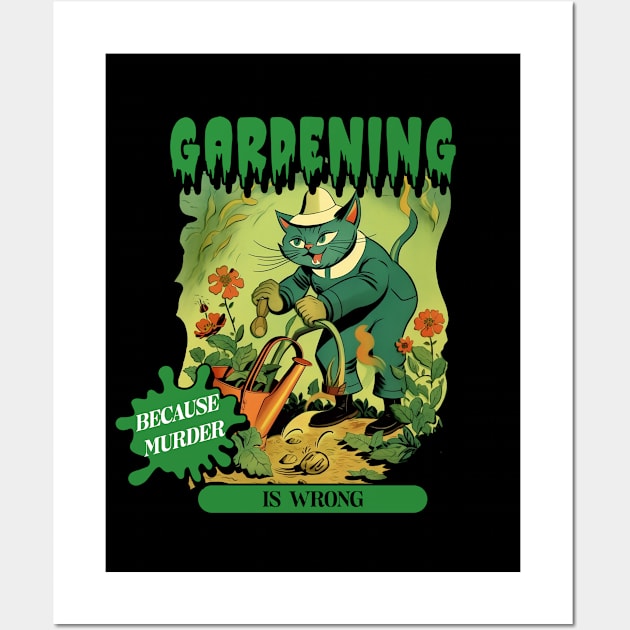 Gardening because murder, vintage poster Wall Art by One Eyed Cat Design